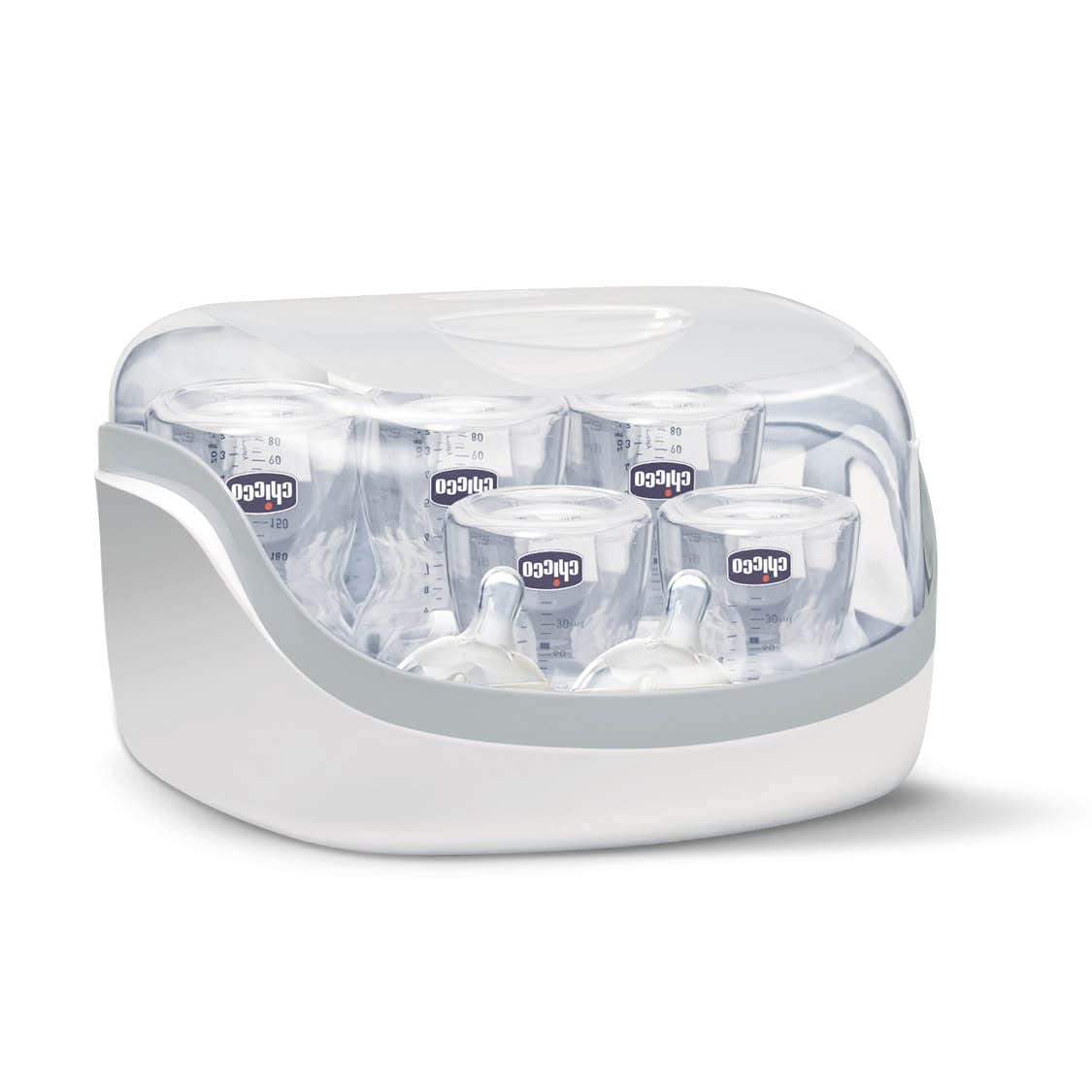Modularer Chicco-Sterilisator mit Trocknungsfunktion, Babyflaschen-Sterilisator, Beißring und Schnuller mit automatischem Stopp, mikrowellengeeignet, geeignet zum Sterilisieren von bis zu 6 330-ml-Flaschen