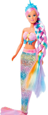 Simba 105733610 – Steffi Love Rainbow Mermaid, Regenbogen-Meerjungfrau-Anziehpuppe mit bunten Haaren, Haarspangen, Kamm und abnehmbarer Flosse, Spielpuppe 29 cm, ab 3 Jahren. Puppen Naty Shop