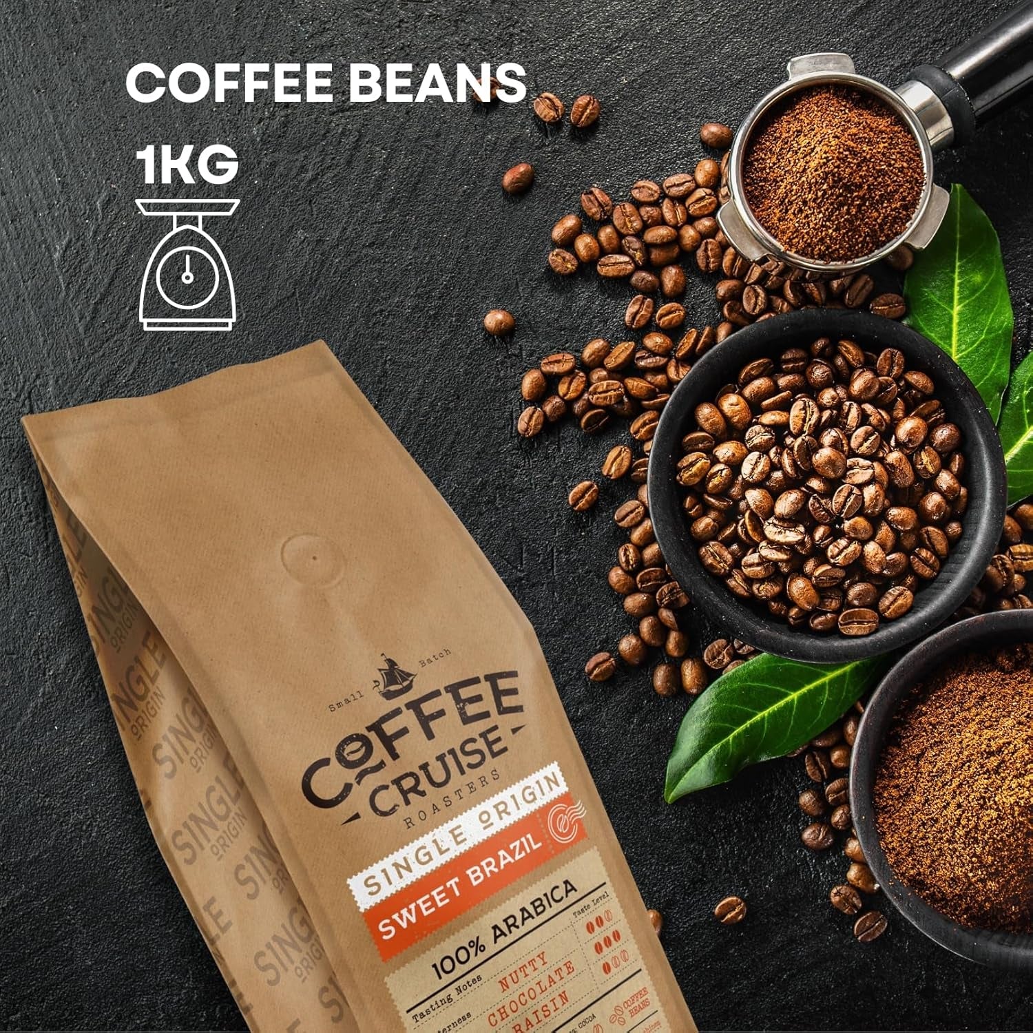 COFFEE CRUISE Sweet Brazil Brasilianische Kaffeebohnen 1kg - Mittlere Röstung - Aroma Kakao und Schokolade - Für alle Kaffeemaschinen - 100% Arabic