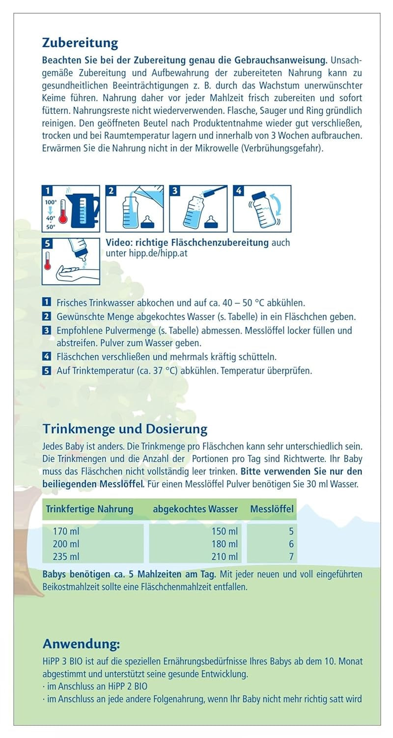 HiPP 3 Bio-Folgemilch (4 x 600g) – nach 10 Monaten, mit Omega-3 (DHA, ALA), Calcium, Vitamin D, in bester Bio-Qualität