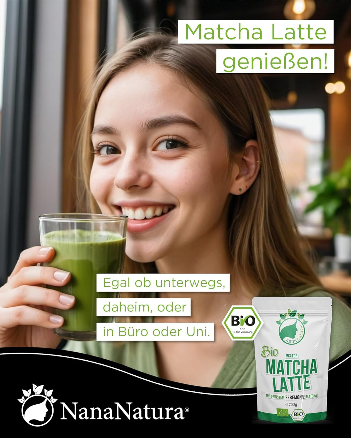 Nananaturas Bio-Matcha-Latte-Mischung mit 22 % Grüntee-Pulver in Zeremonienqualität aus Japan | Für einen einfachen und köstlichen Teegenuss | Auch für Eis und Gebäck geeignet
