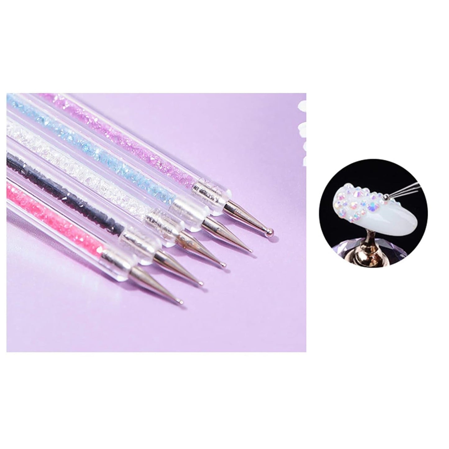 5 Stück Nagel Pinsel Set, Nageldesign Pinsel, Nail Art Dotting Tools, Dual-Ended Professional Acryl Nail Art Pen für DIY Nail Art Design