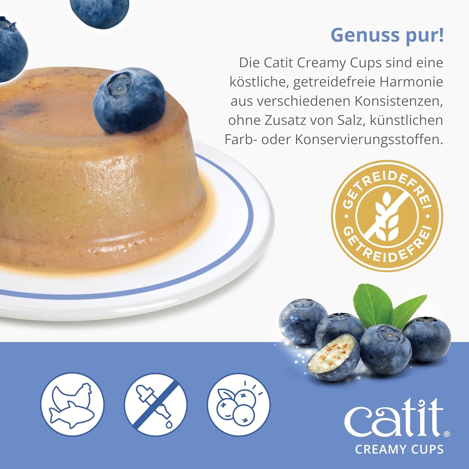Catit Creamy Cups, Thunfisch und Huhn mit Blaubeeren, 4x25g