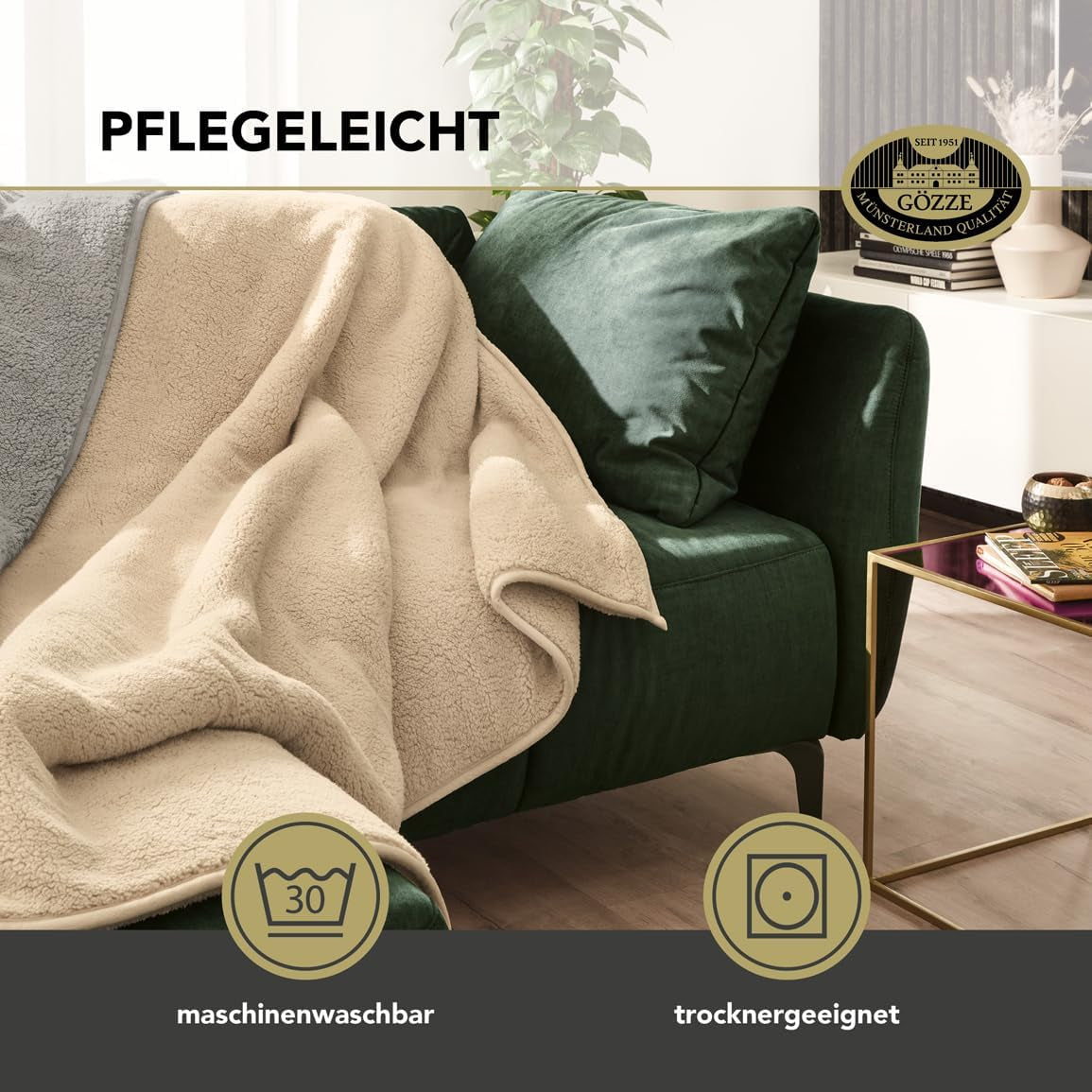 Gözze - Cloud weiche Kuscheldecke, Schaffellimitat, 100 % Polyester (Mikrofaser), 150 x 200 cm - Camel Bettdecken und Steppdecken Naty Shop