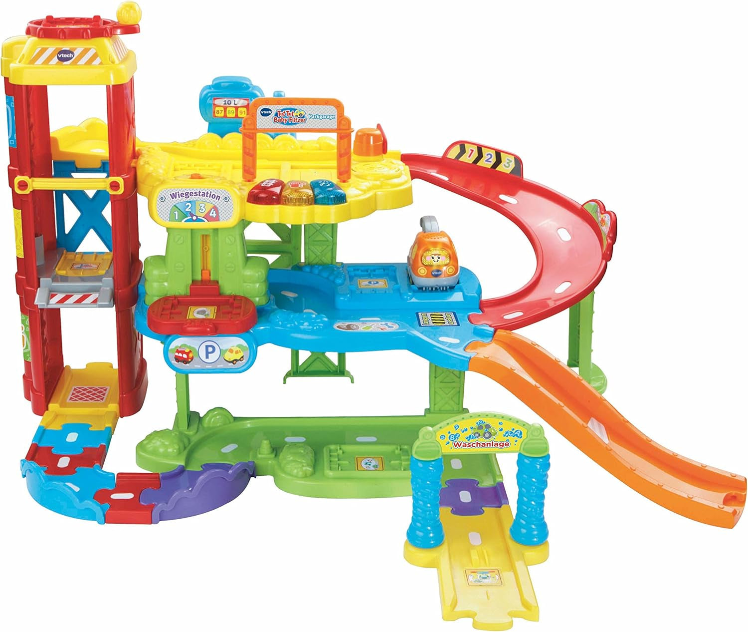 Vtech TUT TUT Baby Flitzer – Parkhaus, bunt, 66,6 x 75,3 x 45,1 cm & TUT TUT Baby Flitzer – Feuerwehrauto – Spielzeugauto mit Musik, Lichtknopf, Sätzen und interessanten Geräuschen Bebe Toys Naty Shop