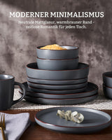 Mercury Geschirrset, 12-teiliges Geschirrset, 4-Personen-Steinzeug-Geschirrset mit Speisetellern, Desserttellern, Müslischalen, mikrowellen- und spülmaschinenfest, Anthrazit
