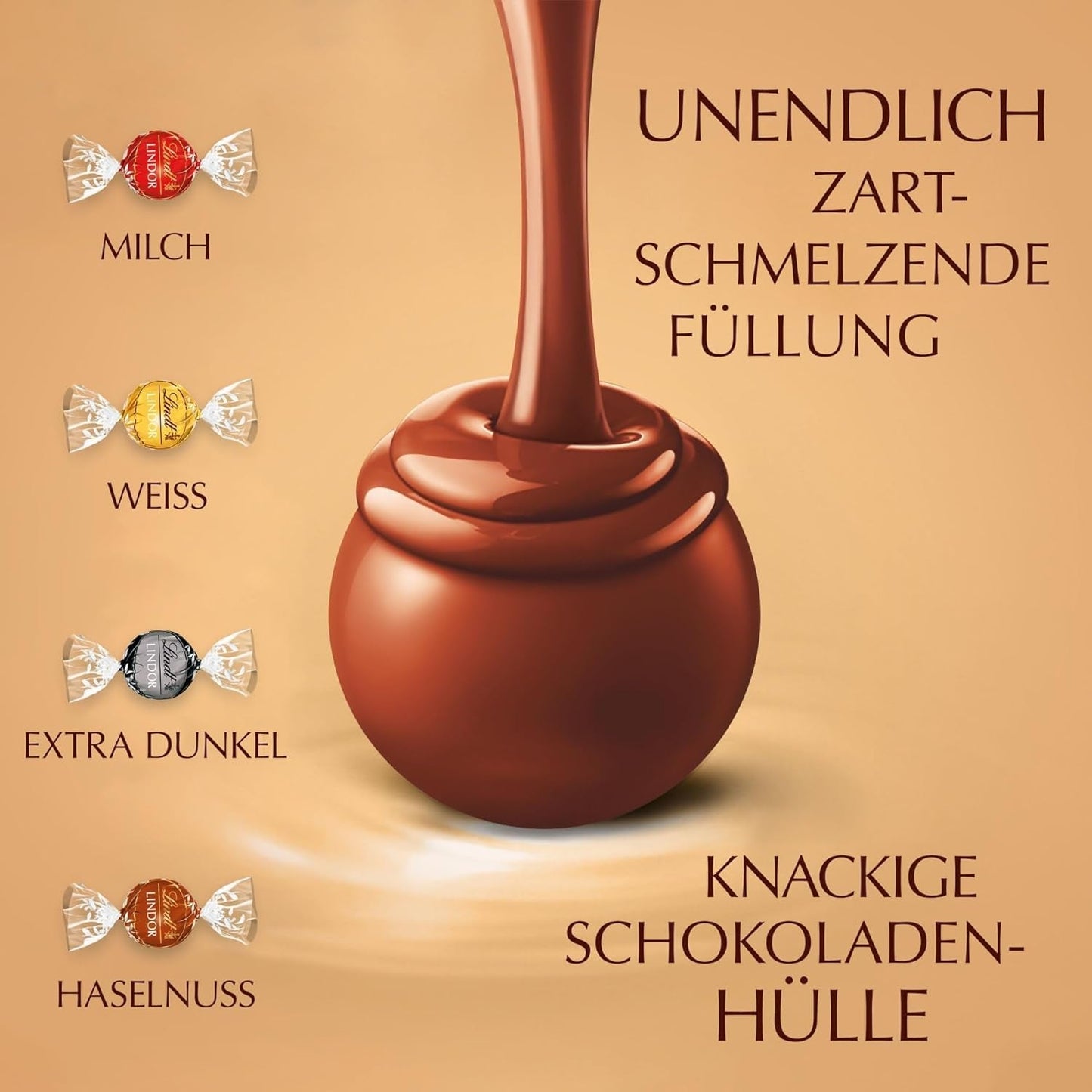 Klassisches Sortiment an Lindt-Schokoladenkugeln LINDOR | ca. 80 Kugeln Schokolade (Milch, Weiß, Zartbitter 60 %, Haselnuss) | Großpackung, 1 kg