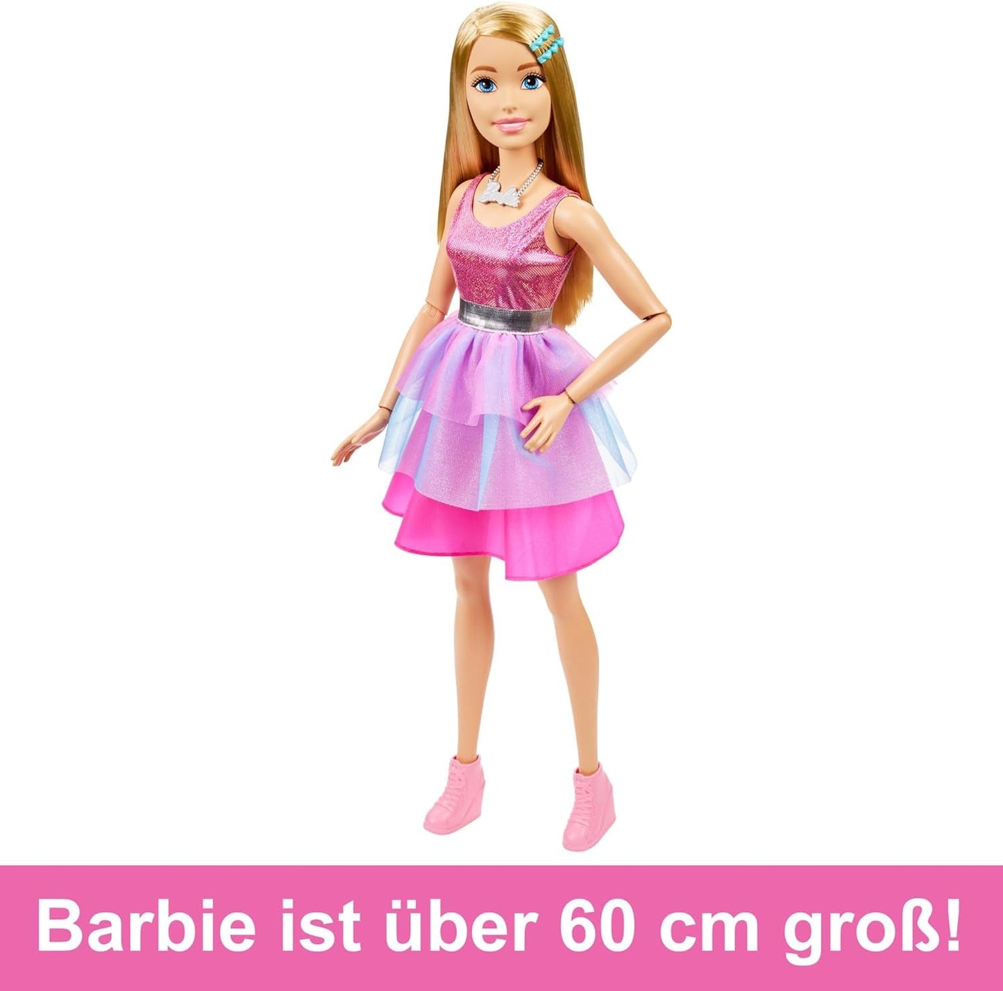 Barbie-Puppe, extragroß (71 cm), rosa Kleid, blondes Haar mit Clip und Halskette, Geschenk für Kinder ab 3 Jahren, HJY02