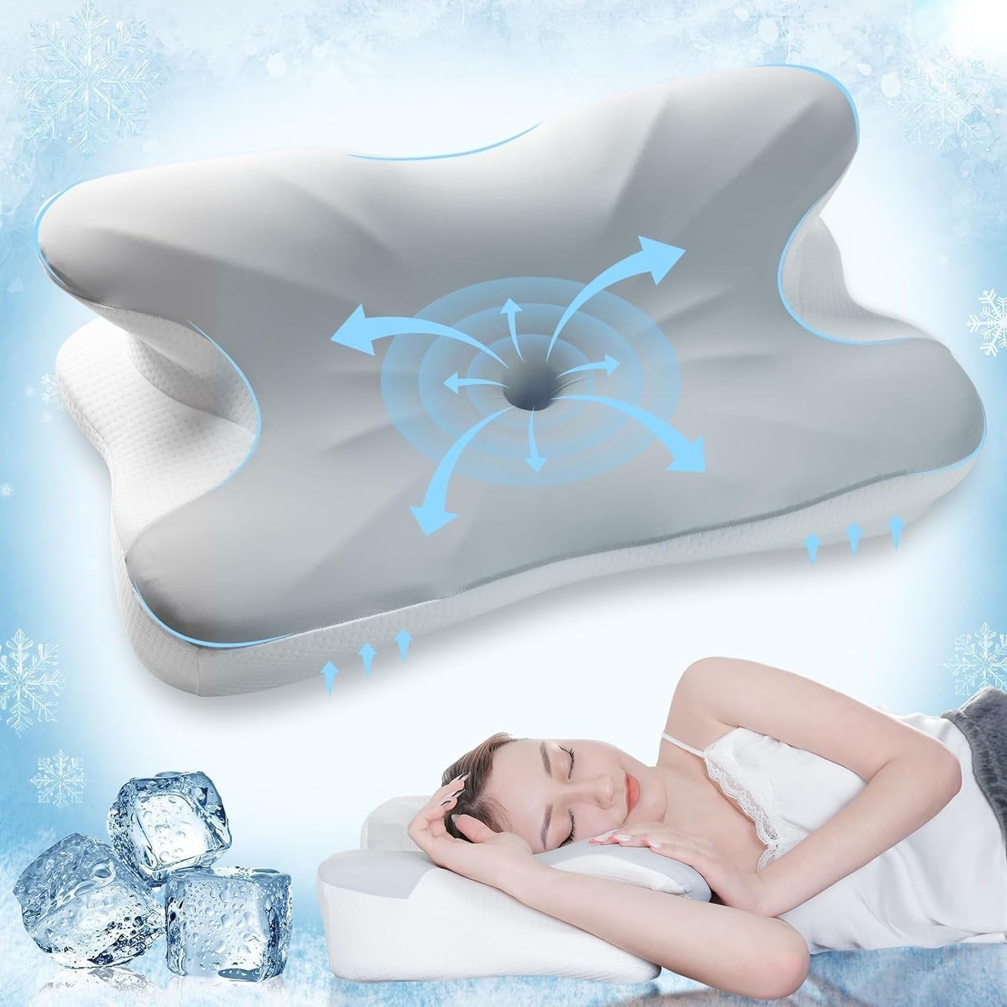 Elegear Memory-Schaum-Kissen mit kühlendem Kissenbezug, Nackenschmerzen-Kissen, Seitenschläferkissen, ergonomisches Kissen, orthopädisches Kissen für Seitenschläfer, Rücken, Bauch, 63 x 10/14 x 36 cm, orthopädische Halskissen, Naty Shop-Standardtitel