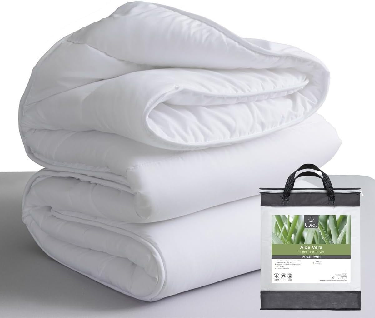 Tural – Steppdecke 150 x 220 cm mit Aloe Vera-Behandlung, Faserfüllung 300 g/m², weich, atmungsaktiv, Öko-Tex-zertifiziert (weiß, Bett 90 cm). Steppdecken und Steppdecken Naty Shop 220 x 220