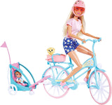 Steffi Love Fahrradanhänger, Puppe auf Fahrrad mit Anhänger für Baby, Hund und Kopfhörer, ab 3 Jahren