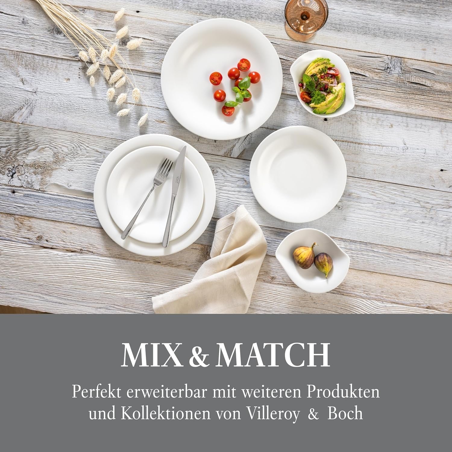 vivo - Villeroy & Boch Group – Essential White Tafelservice 18 tlg. Weiß, Spülmaschinenfest, Mikrowellensicher, Geschirr Set für 6 Personen, Müslischalen, Speiseteller, Dessertteller, Premium Porzellan