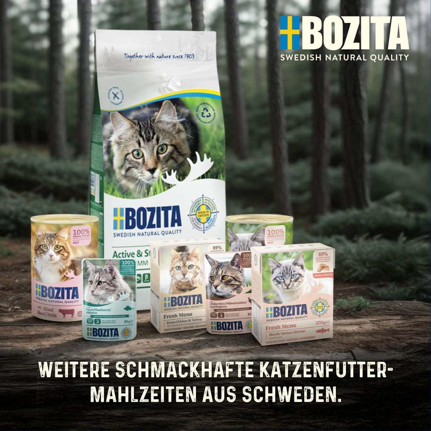 Bozita Tetra Nassfutter mit Schellfisch in Gelee – 6 x 370 g getreidefrei, ohne Zuckerzusatz und gentechnikfreies Katzenfutter – ausgewogen, lecker, mit 7,5 % Protein und 5 % Fett