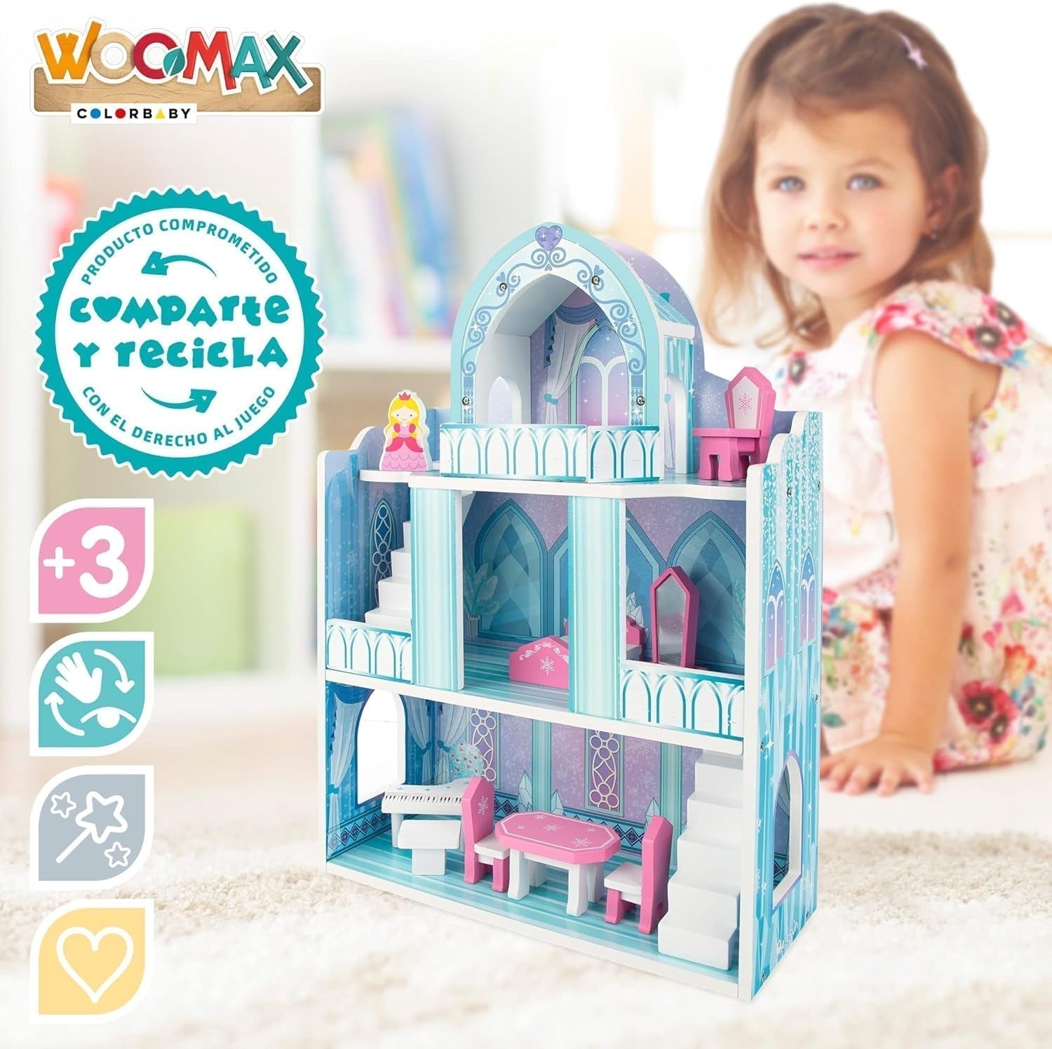 Colorbaby WOOMAX 49314 – Holzschloss 37 x 15 x 53,5 cm +3A Puppenhäuser Naty Shop