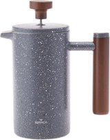 KARACA Doppelwandige French Press aus Marmor mit Kastanienholzgriff – Isolierte French Press für Kaffee – Zuhause, Reisen, Camping, Kaffeemaschine – 350 ml – Dunkelgrau
