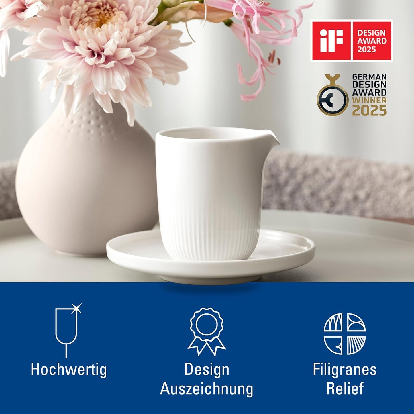Villeroy & Boch – Afina Milchbecher 170 ml, weiß, spülmaschinenfest, mikrowellengeeignet, Milchkaraffe, Kaffeezubehör, Keramikkanne, Untertasse, Geschirr, Premium-Porzellan