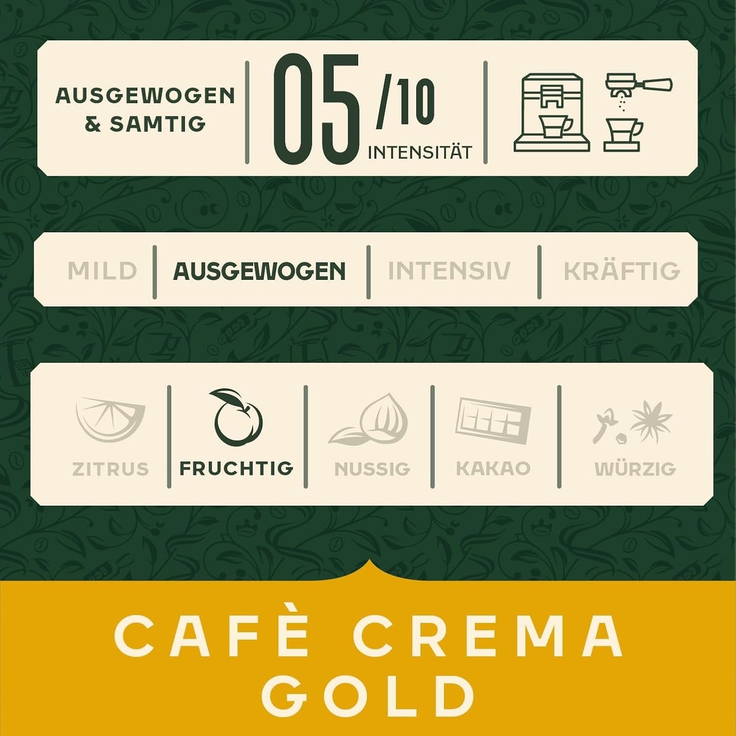 Jacobs Café Crema Gold Kaffeebohnen 1 kg – vollmundig, aromatisch, fruchtige Noten, Arabica- und Robusta-Bohnen, Intensität 5/10, ideal für Café Crema. Naty Shop