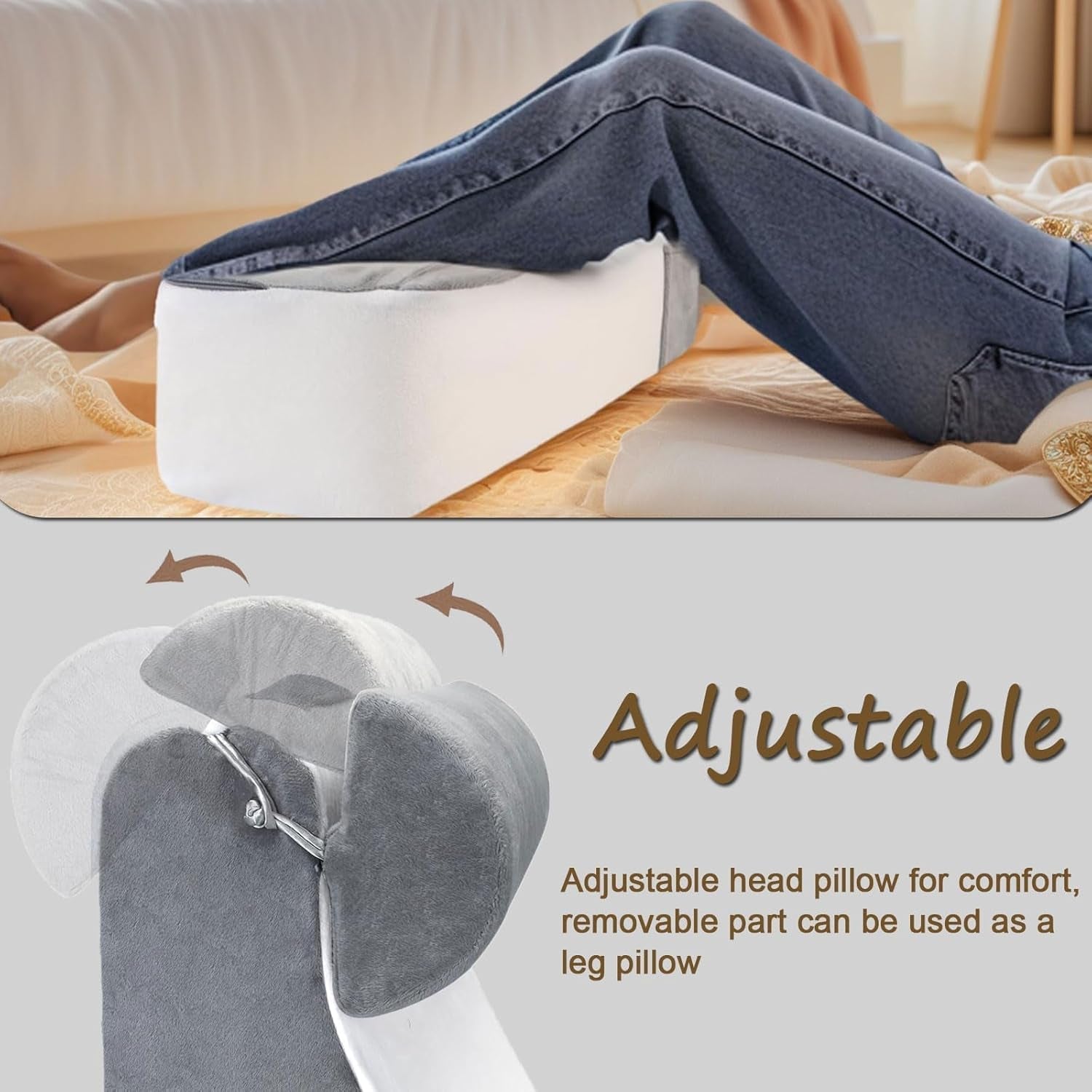 Großes Lesekissen für Bett und Sofa, Rückenkissen für Erwachsene mit Nackenstütze und Armlehnen, ergonomisches Rückenkissen mit Tasche und waschbarem Bezug zum Ausruhen, Lesen, Fernsehen (WH)