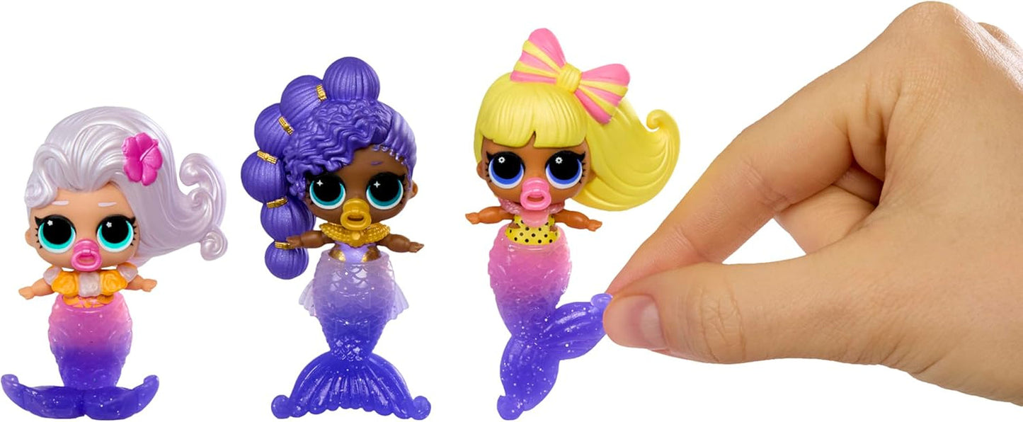 LOL Überraschung! Mermaid Makeover Magic Baby Sisters – Farbwechselnder Meerjungfrauenschwanz mit Muschelkugel zum Ausstellen, 6 Sammelpuppen – ab 4 Jahren