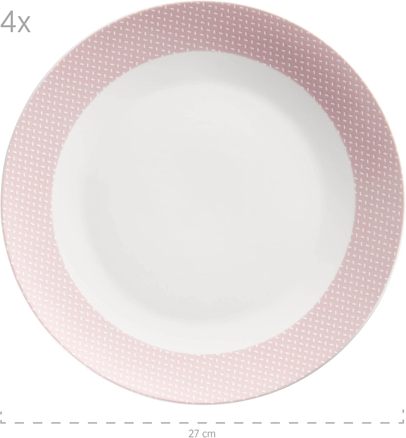 MÄSER Kitchen Time II, Tafelservice für 4 Personen, Kombiservice mit 16 Teilen in Pastellfarben mit dezentem Muster, Porzellan, Rosa