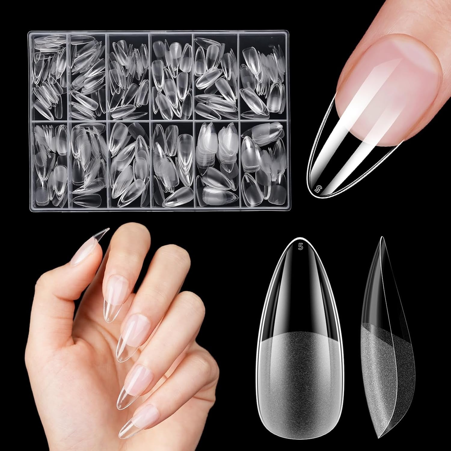 Kurze künstliche Nägel, 500 Stück, weiche Gel-Nagelspitzen mit vollständiger Abdeckung für Gelnägel, 12 Größen, vorpolierte Nagelspitzen für Gelnägel, kurze künstliche Nägel, Sargnagelverlängerungen mit Box