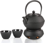 Dimono traditionelles Teeservice aus Gusseisen: Teekanne, Stövchen und 2 Teetassen