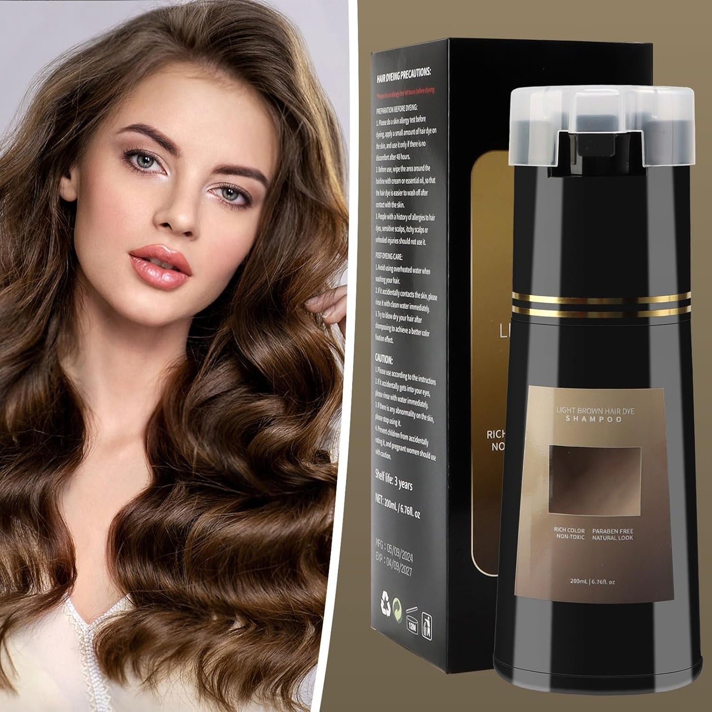 Haarfarben-Shampoo, 3-in-1-Instant-Farbshampoo, Sofort-Haarpflege-Farbshampoo, Schwarzes Haarfarben-Shampoo, Haarfarben-Shampoo (Hellbraun) Naty Shop Haarfärbemittel