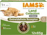 IAMS Delights Land Collection Getreidefreies Nassfutter für Katzen – Fleisch-Sortenpaket, Mehrfachpackung, getreidefreies Nassfutter für Katzen ab 1 Jahr, 12 x 85 g