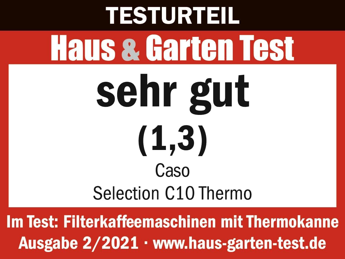 CASO Selection C 10 Thermo Design Kaffeemaschine – Edelstahlgehäuse, 1,2 l Isotherm-Karaffe (10 Tassen), Touch-Bedienung und Timer, Aroma PLUS-Funktion, Permanentfilter, Anti-Tropf-Filter