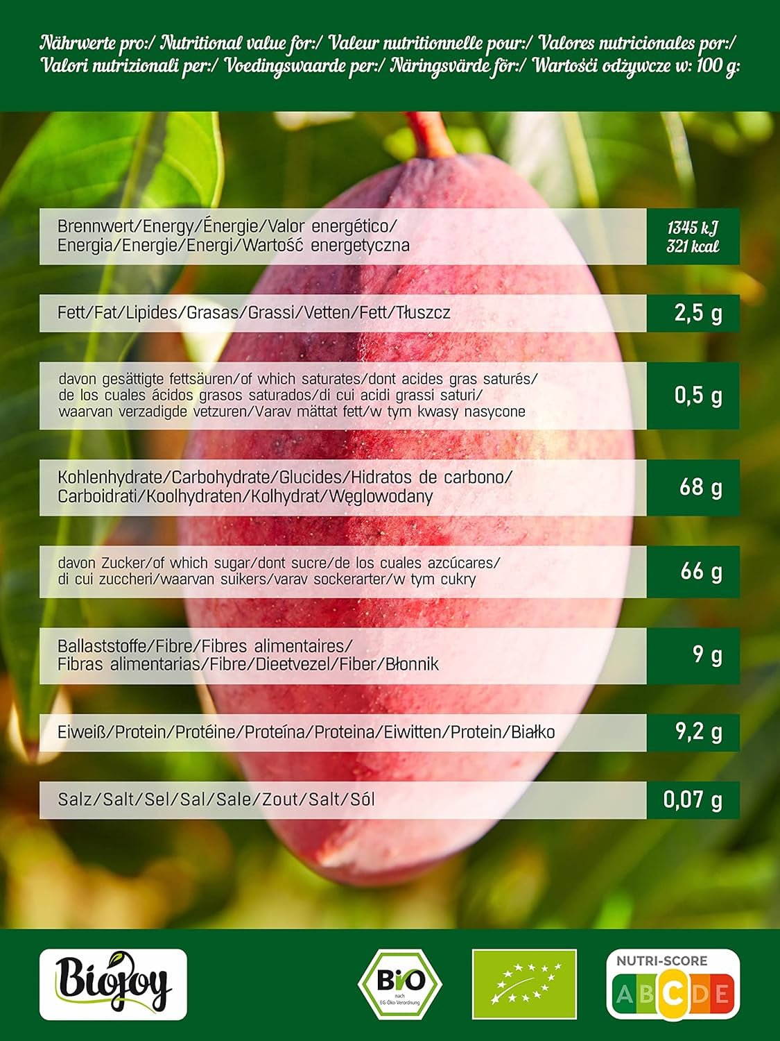 Biojoy BIO getrocknete Mango (1 kg), ungeschwefelte Naty Shop dehydrierte Produkte
