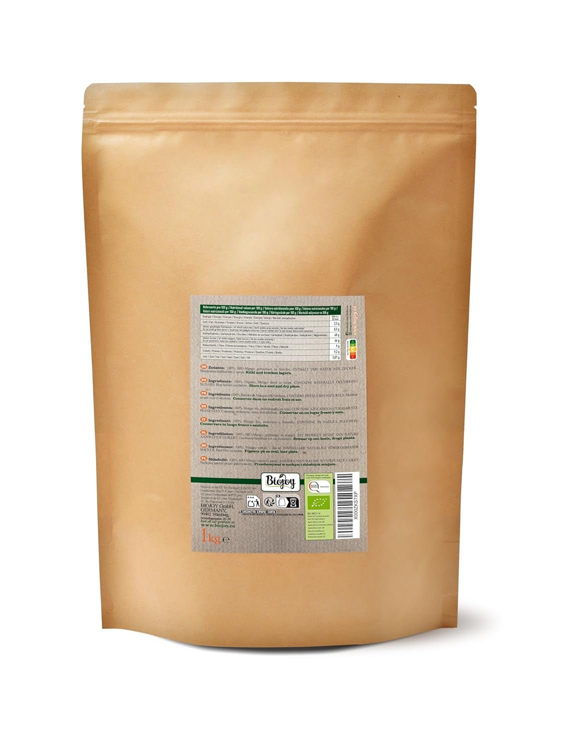 Biojoy BIO getrocknete Mango (1 kg), ungeschwefelte Naty Shop dehydrierte Produkte