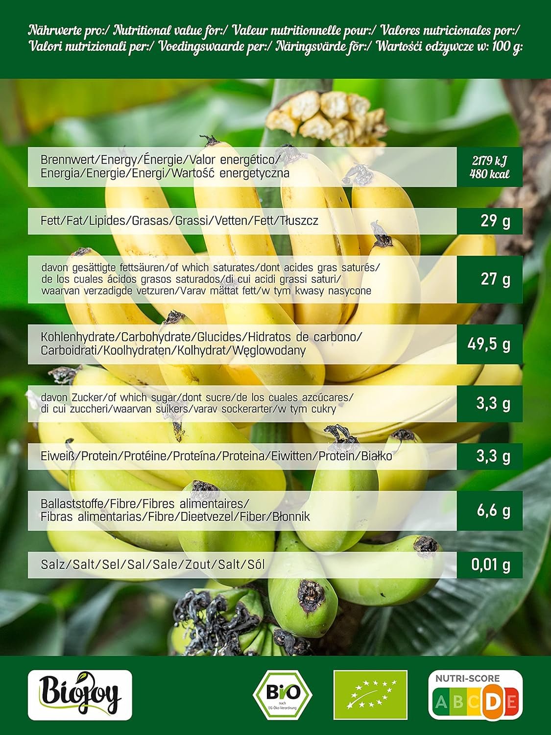 Biojoy Bio-Bananenchips (500 g), getrocknete und ungeschwefelte Naty Shop dehydrierte Produkte