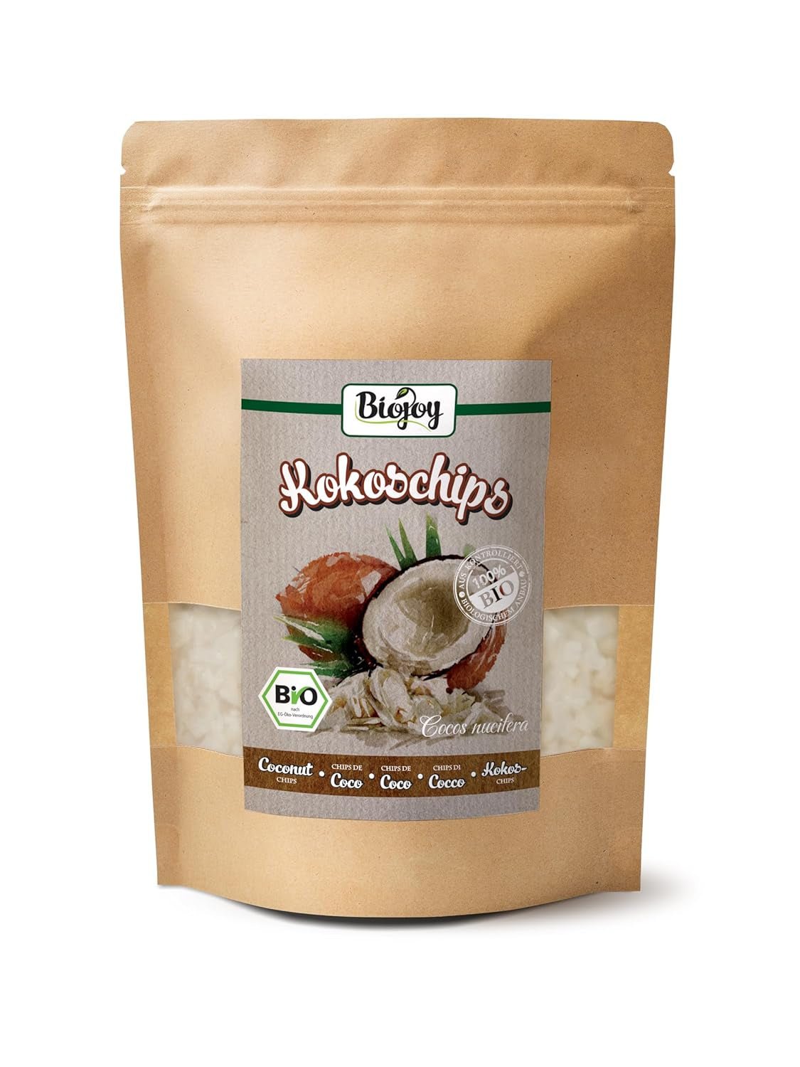 Biojoy getrocknete Bio-Kokoschips (1 kg), ungesüßte und ungefrittierte Naty Shop dehydrierte Produkte 250 g