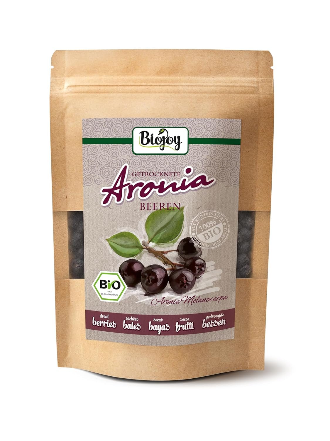 Biojoy Bio-Aroniafrüchte (1 kg), getrocknet und ganz (Aronia melanocarpa) Dehydrierte Produkte Naty Shop 250 G