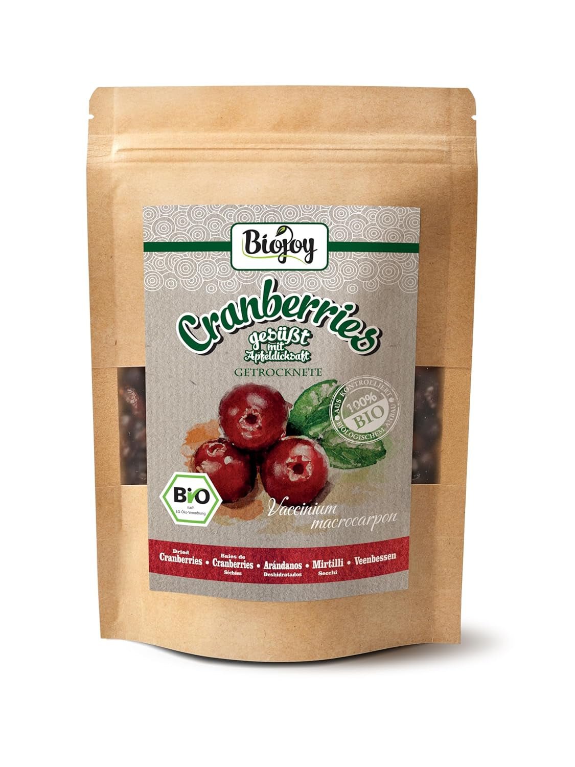 Biojoy getrocknete Bio-Cranberries (1 kg), mit Apfelsirup gesüßte Cranberries. Dehydrierte Produkte Naty Shop 250 G