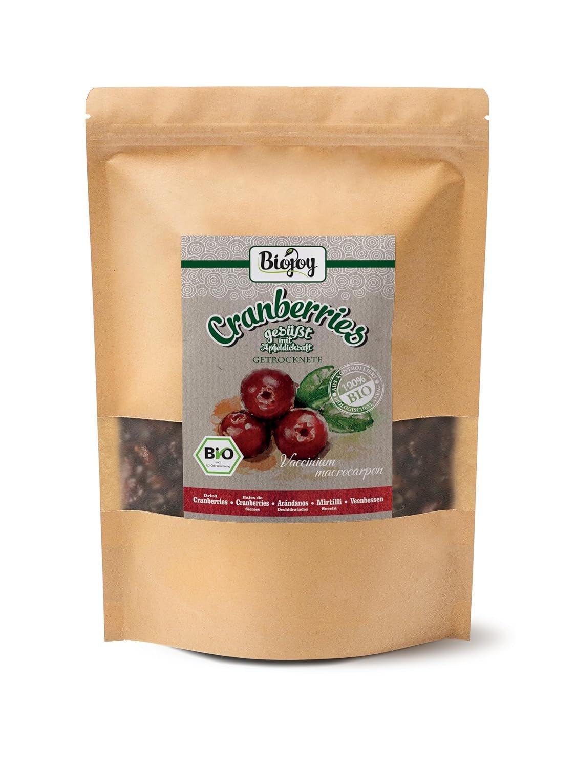 Biojoy getrocknete Bio-Cranberries (1 kg), mit Apfelsirup gesüßte Cranberries Dehydrierte Produkte Naty Shop 1 kg (1 Packung)