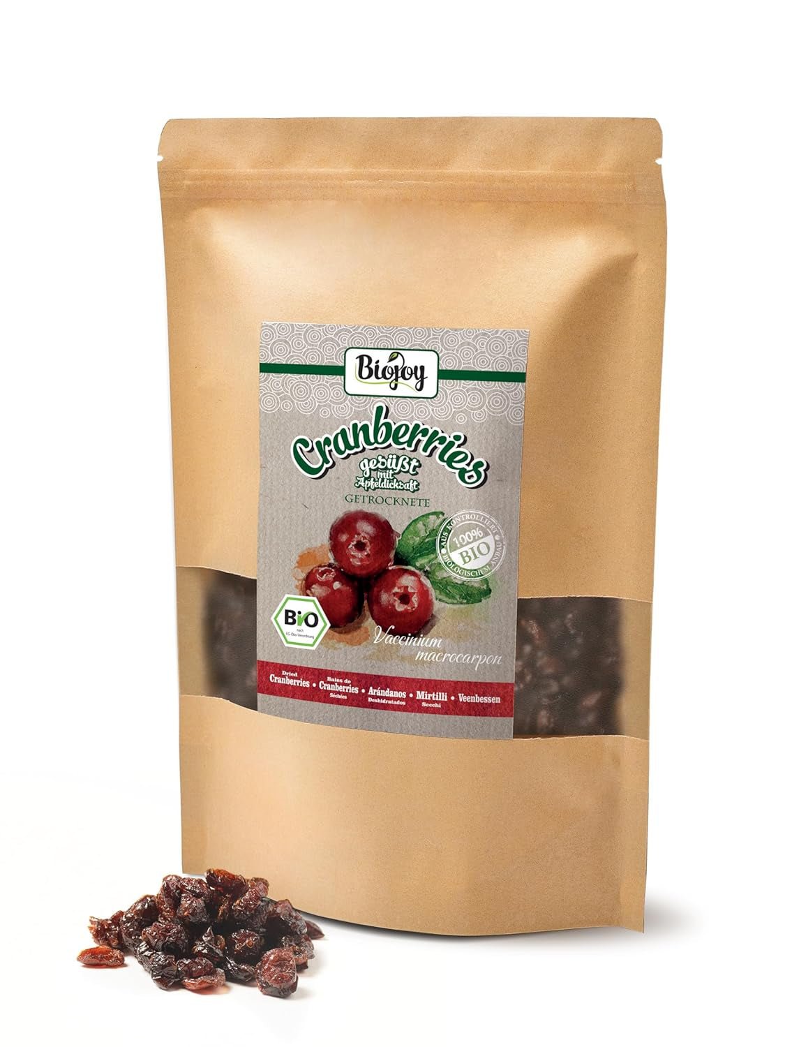 Biojoy getrocknete Bio-Cranberries (1 kg), mit Apfelsirup gesüßte Cranberries. Dehydrierte Produkte Naty Shop