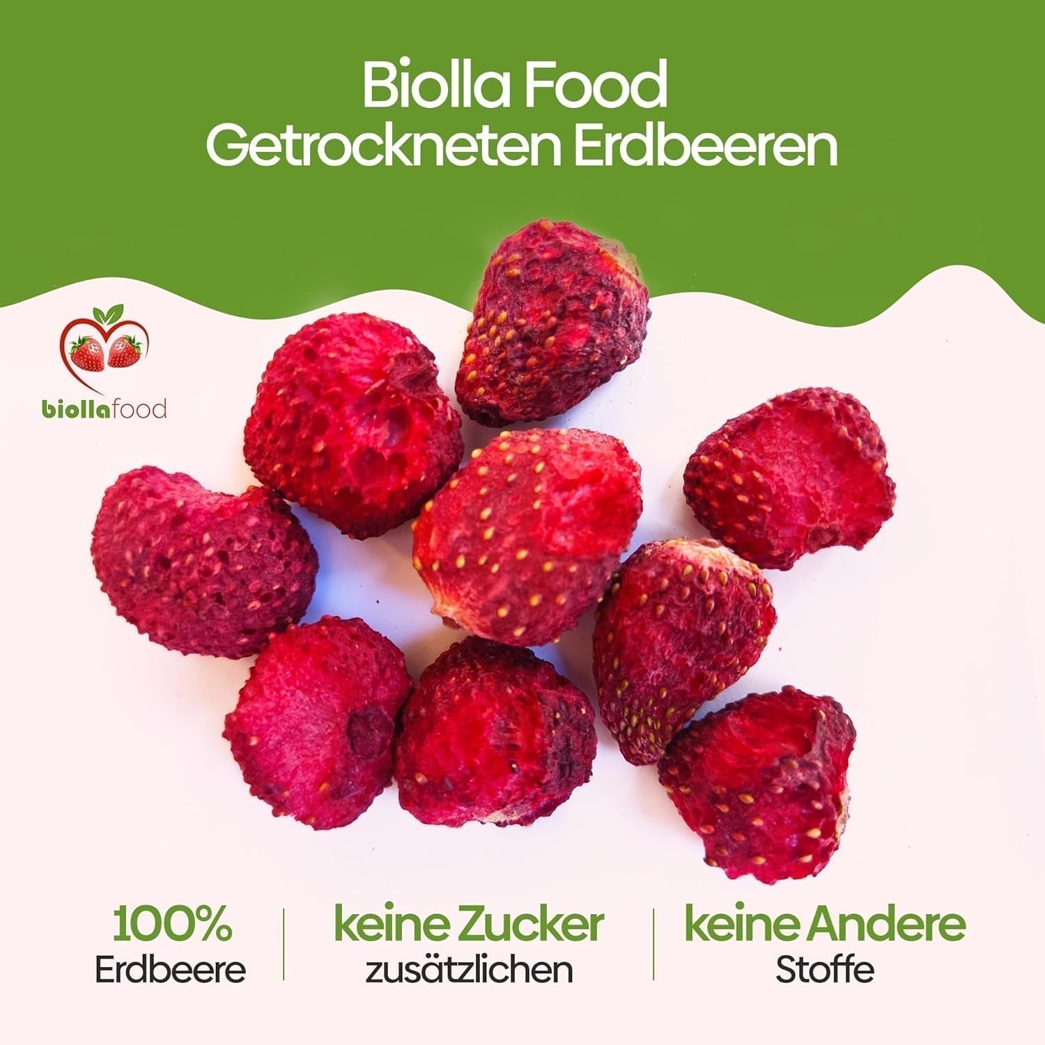 Biolla Food ganze getrocknete Erdbeeren, 0,5 kg, 100 % natürlich. Gesunde Snacks für Kinder. Ideal für Smoothies, Hafermüsli, Tee und Porridge. Lange Haltbarkeit. VEGANE, GLUTENFREI, ROHNAHRUNG Naty Shop Dehydrierte Produkte
