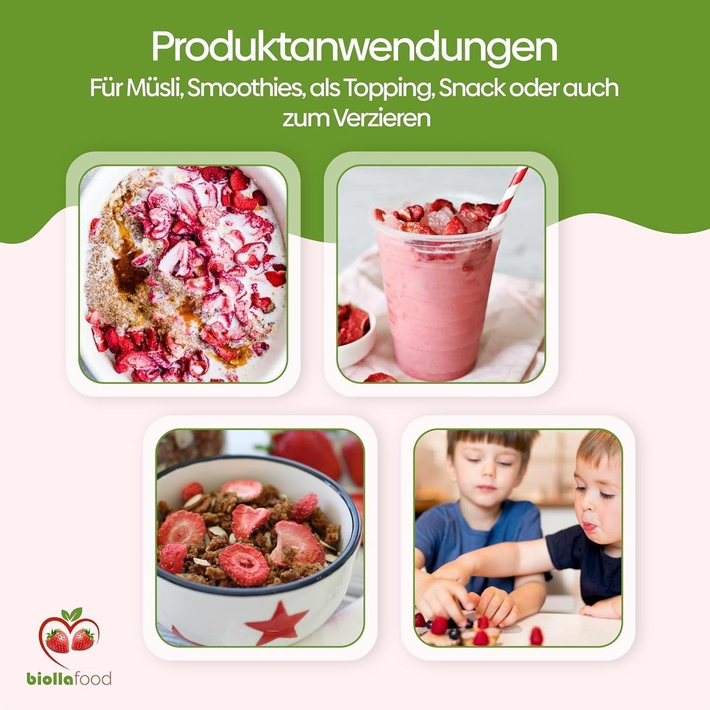 Biolla Food ganze getrocknete Erdbeeren, 0,5 kg, 100 % natürlich. Gesunde Snacks für Kinder. Ideal für Smoothies, Hafermüsli, Tee und Porridge. Lange Haltbarkeit. VEGANE, GLUTENFREI, ROHNAHRUNG Naty Shop Dehydrierte Produkte