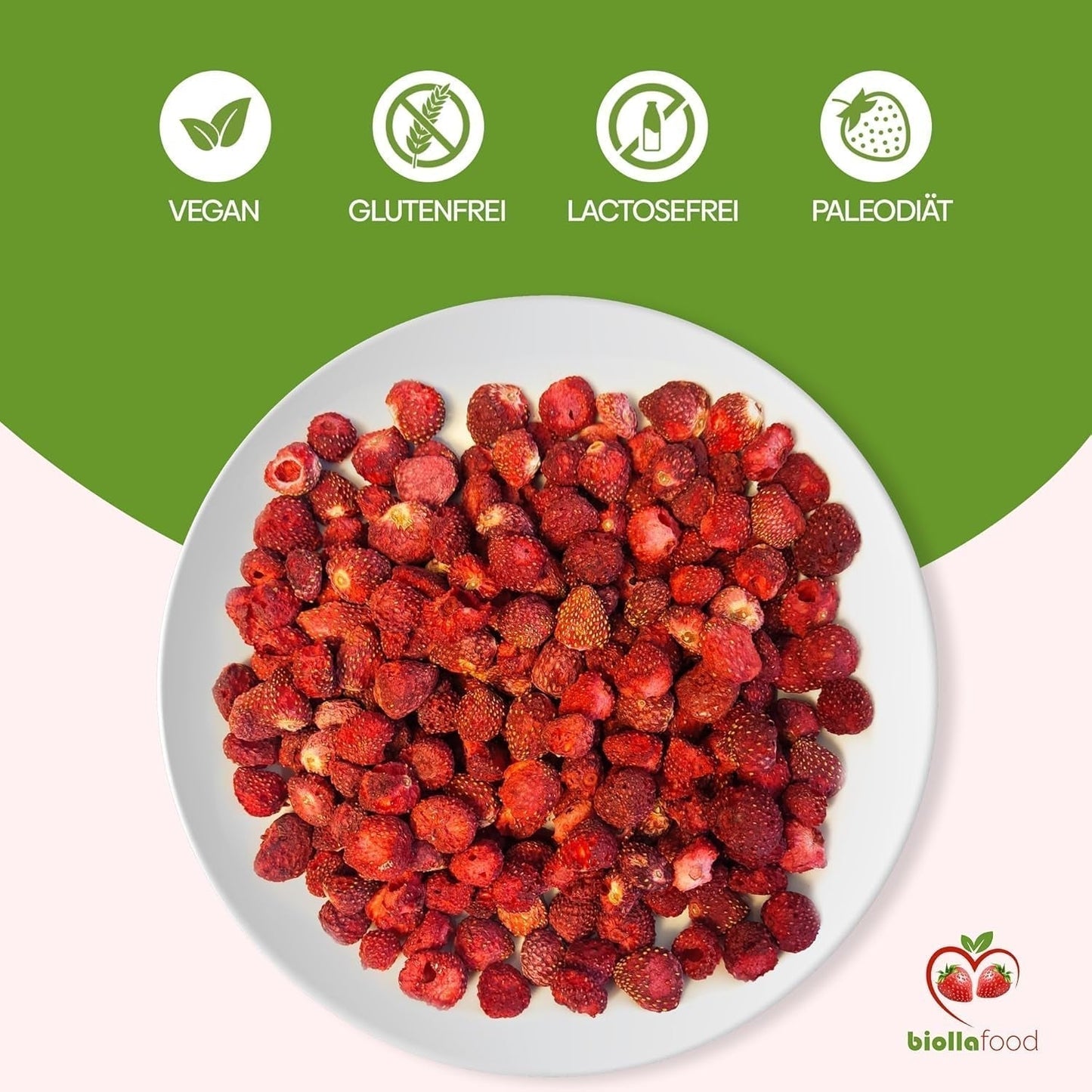 Biolla Food ganze getrocknete Erdbeeren, 0,5 kg, 100 % natürlich. Gesunde Snacks für Kinder. Ideal für Smoothies, Hafermüsli, Tee und Porridge. Lange Haltbarkeit. VEGANE, GLUTENFREI, ROHNAHRUNG Naty Shop Dehydrierte Produkte