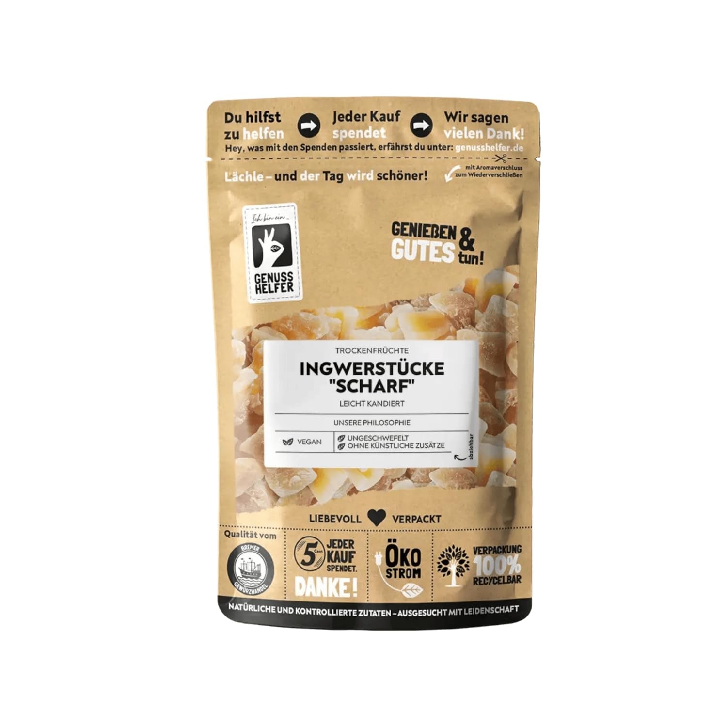 Bremer Gewürzhandel Ingwer, Trockenfruchtstücke gewürzt, aromatisch, würzig, ungeschwefelt, 1kg Dehydrierte Produkte Naty Shop 600 G