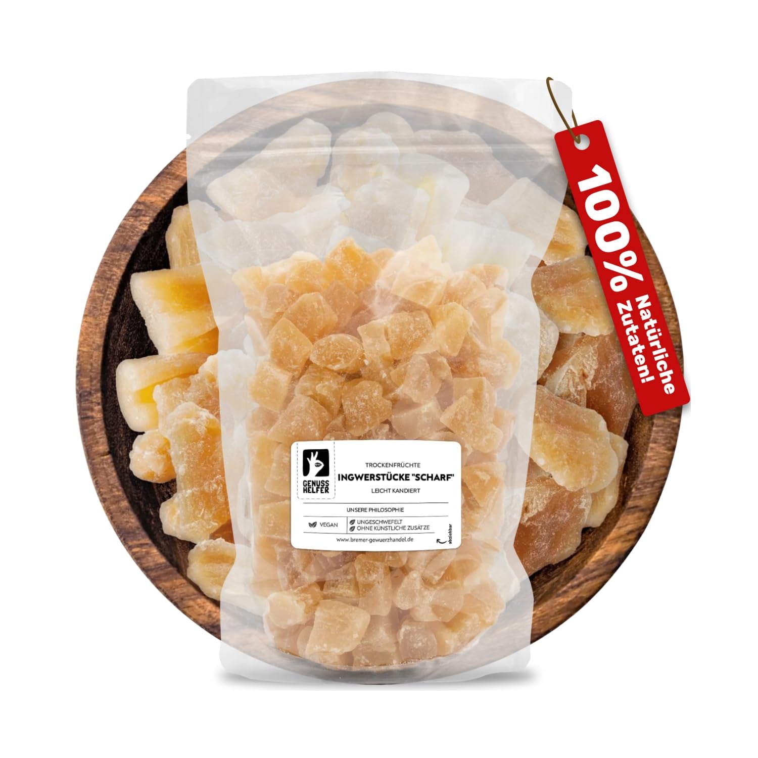 Bremer Gewürzhandel Ingwer, Trockenfruchtstücke gewürzt, aromatisch, würzig, ungeschwefelt, 1kg Trockenprodukte Naty Shop 1kg (1 Packung)