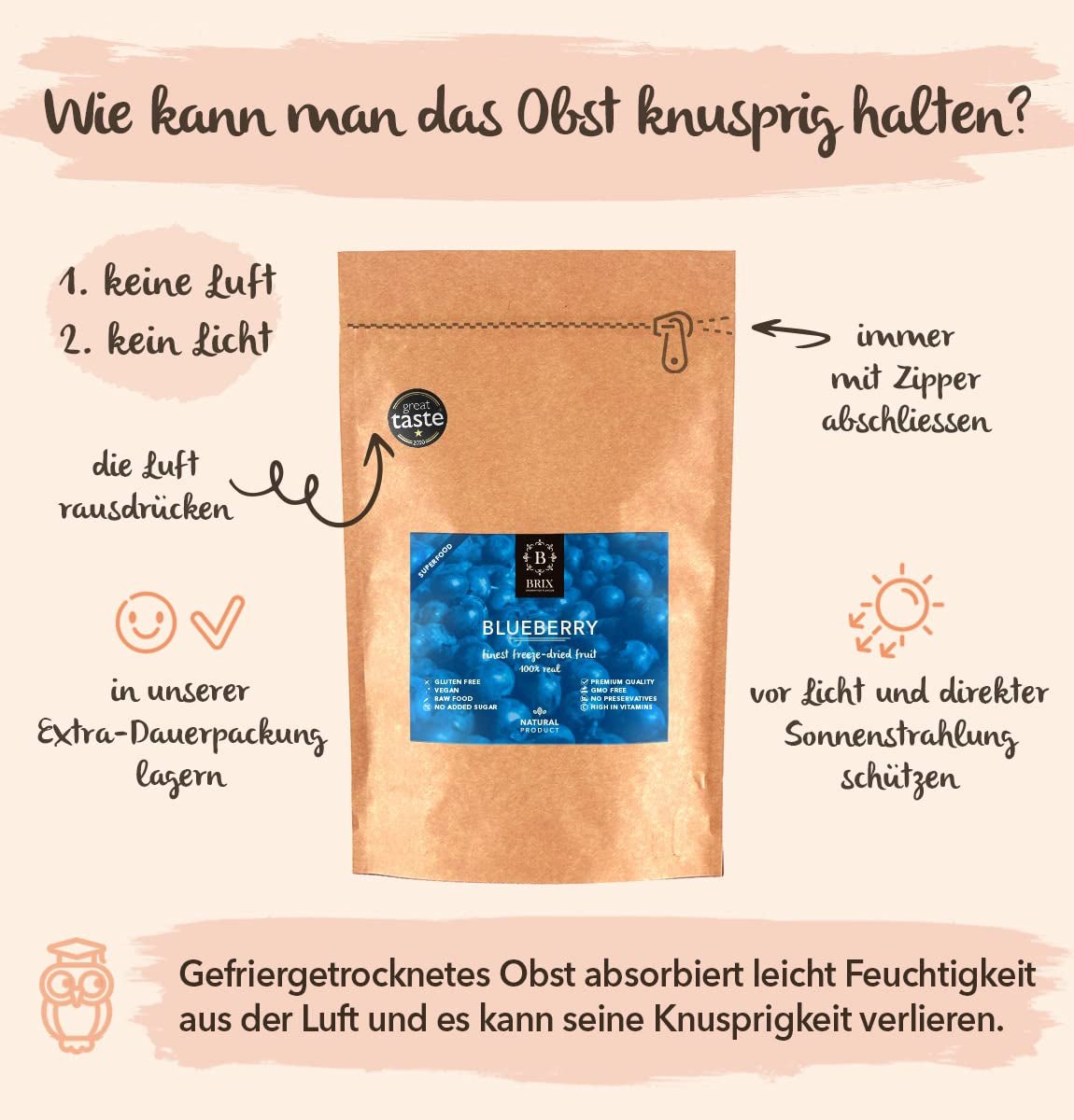 BRIX Gefriergetrocknete Blaubeeren | Natürliche Blaubeeren, getrocknet 95 g | Great Taste Award für getrocknete Cranberries | GVO-frei, glutenfrei, vegan, ohne Vitamine. Naty Shop dehydrierte Produkte