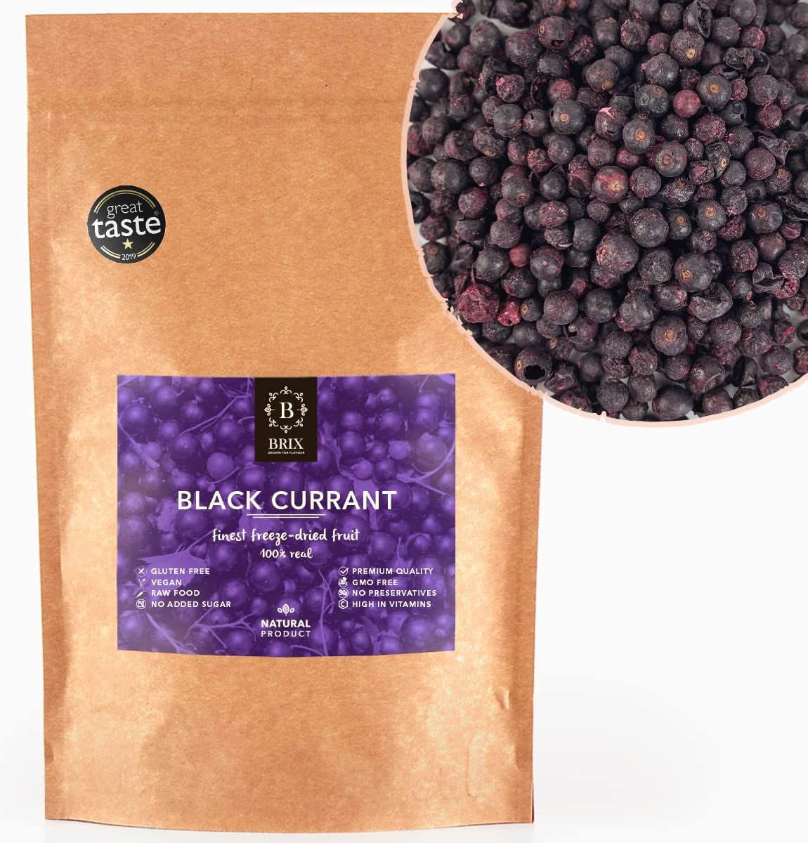 BRIX Getrocknete schwarze Johannisbeeren | Getrocknete schwarze Johannisbeeren 105 g | Great Taste Award, getrocknete schwarze Johannisbeeren | GVO-frei, glutenfrei, vegan, ohne Vitamine Naty Shop Dehydrierte Produkte Standardtitel