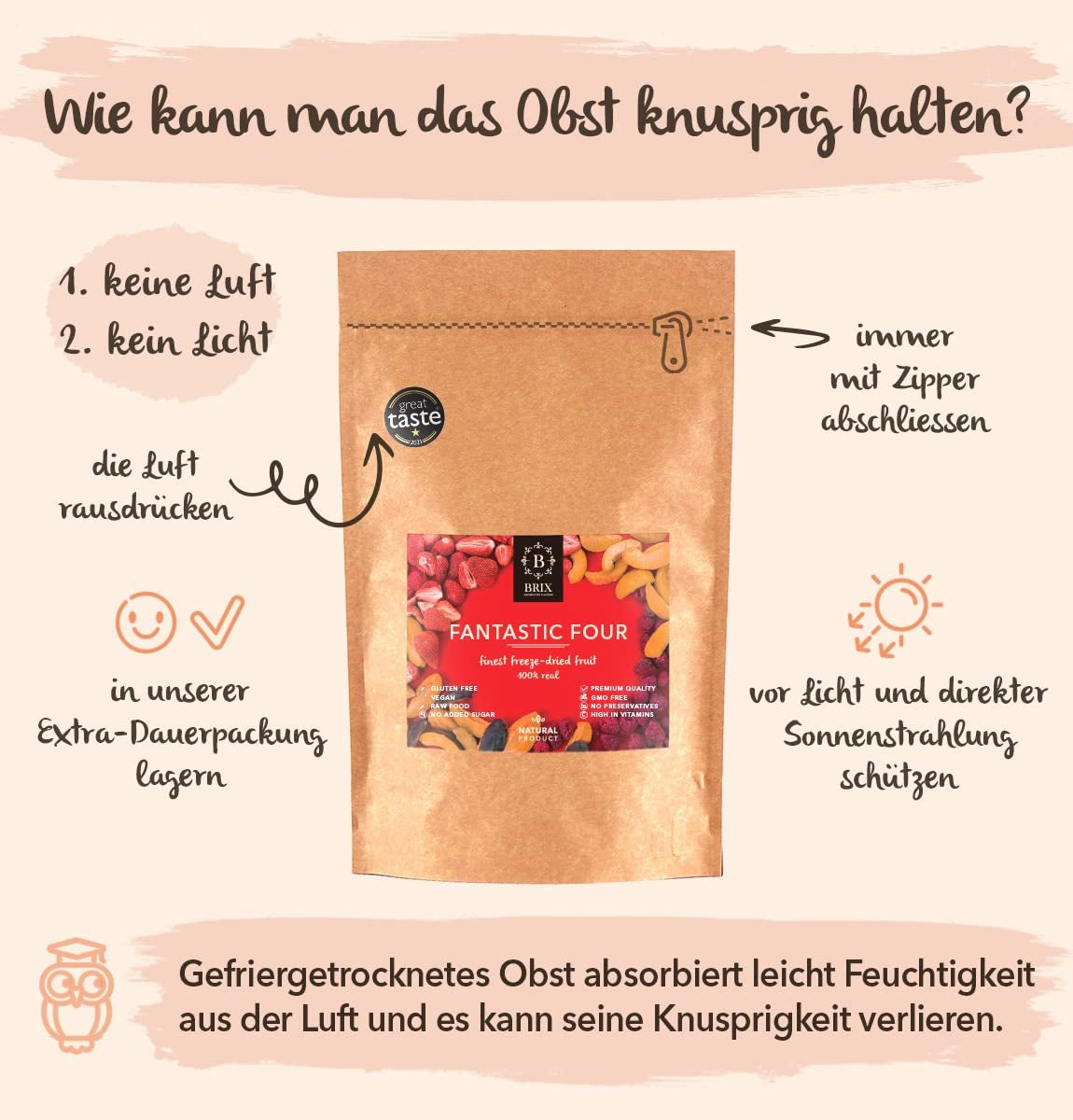 Brix Gefriergetrocknete Früchte Fantastic Four (80g) – Preislich guter Geschmack, leckerer und gesunder Snack, trocken knackig, reich an Vitaminen Naty Shop dehydrierte Produkte