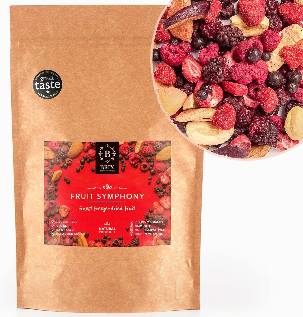 BRIX gefriergetrocknete Früchte | Natürliche Mischung aus Trockenfrüchten 115g | Great Taste Award für Trockenfrüchte | GVO-frei, glutenfrei, vegan, ohne Vitamine Naty Shop Dehydrierte Produkte Standardtitel