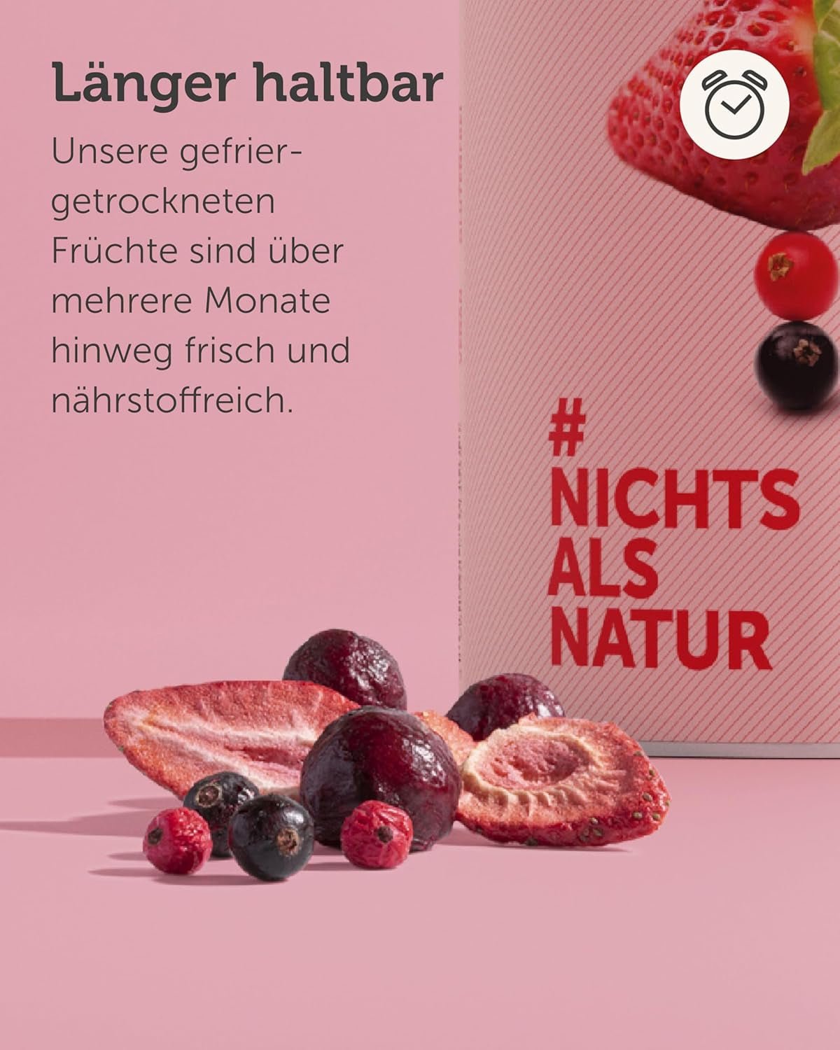 BUAH® Gefriergetrocknete Fruchtmischung | Kirschen, Erdbeeren, rote und schwarze Johannisbeeren gefriergetrocknet ohne Zuckerzusatz | 100 % Frucht | vegane, glutenfreie, laktosefreie (128g) dehydrierte Produkte von Naty Shop