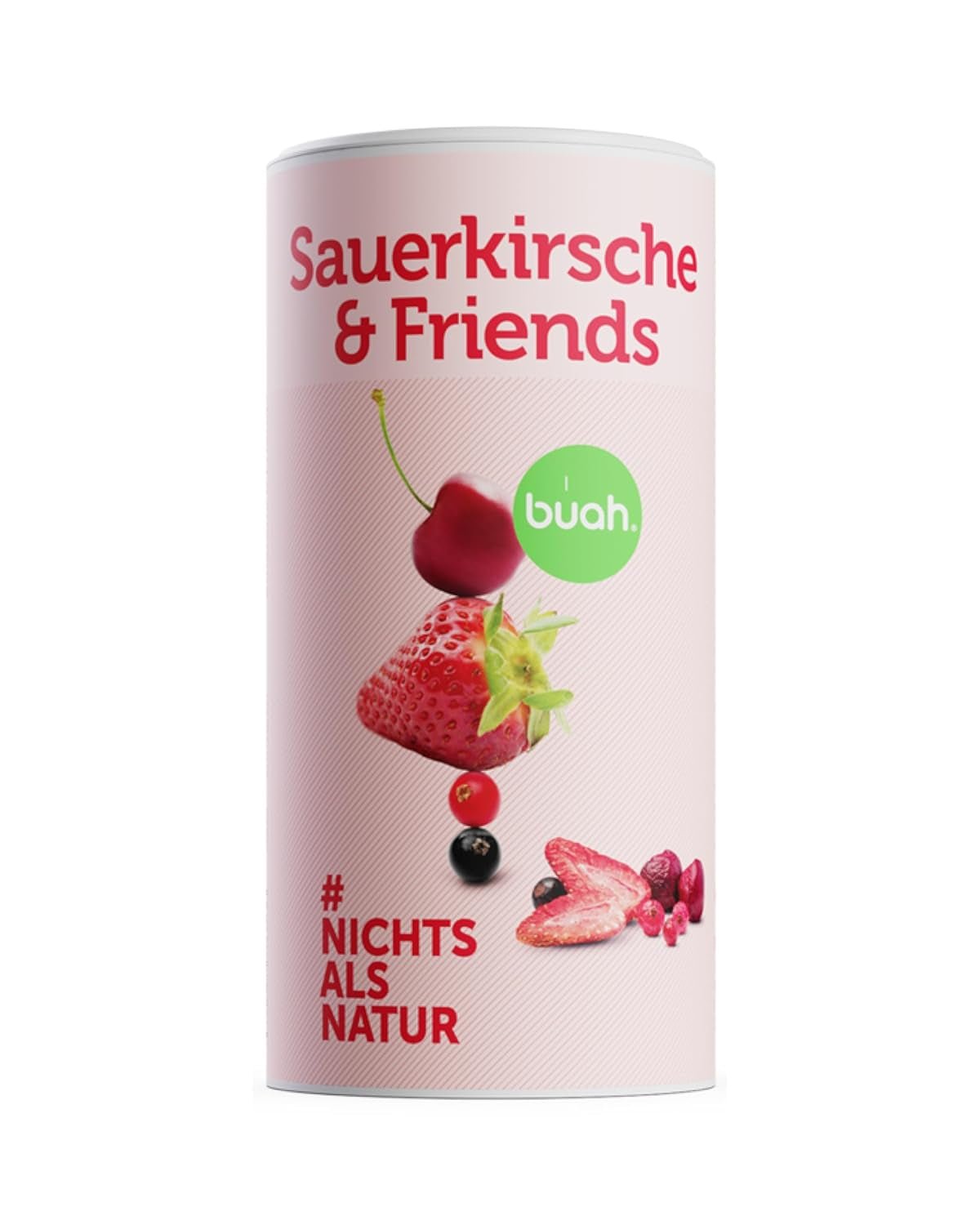 BUAH® Gefriergetrocknete Fruchtmischung | Kirschen, Erdbeeren, rote und schwarze Johannisbeeren gefriergetrocknet ohne Zuckerzusatz | 100 % Frucht | vegan, glutenfrei, laktosefrei (128g) Dehydrierte Produkte Naty Shop Standardtitel