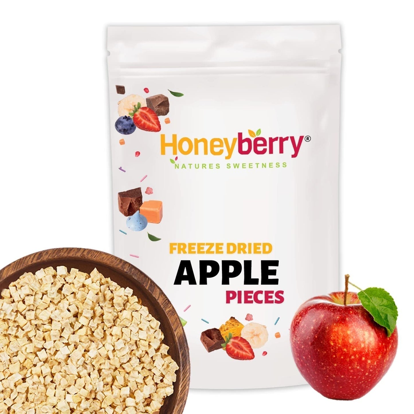 Gefriergetrocknete Apfelstücke 100g - Gefriergetrocknete Früchte - Gefriergetrocknete Trockenfrüchte - Getrocknete Äpfel - Perfekt zum Backen, Dekorieren von Kuchen, Snacks, Müsli und Desserts. Dehydrierte Produkte Naty Shop 100G