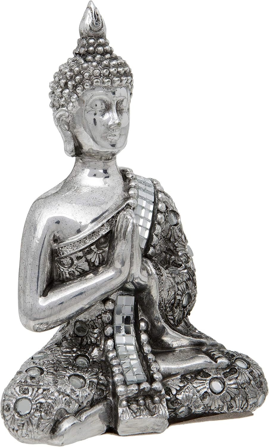 Thailändischer Buddha mit Händen, silbernes reflektierendes Meditationstuch, 13 cm, silberne Statuetten und Skulpturen, Naty Shop, Standardtitel